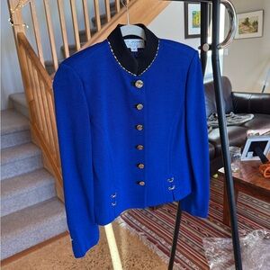 St. John Royal Blue Knit Blazer with Gold Buttons